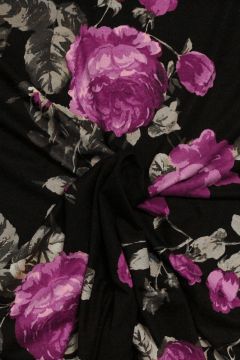 Viskose Jersey - Dark Pink Roses on black