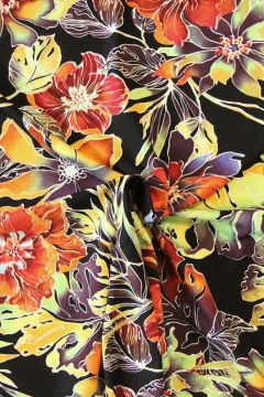 Viskose Jersey - Bright Printed Flowers on Black
