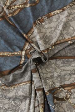 Viskose Jersey -Brown Belt on Blue Lace 