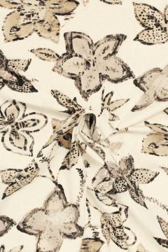 Viskose Jersey - Camel/Taupe Flowers on Bright White 