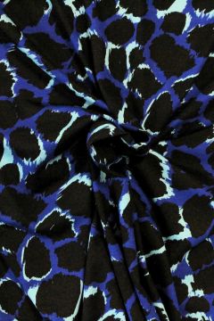 Viskose Jersey - Black/Aqua Animal Spots on Royal Blue