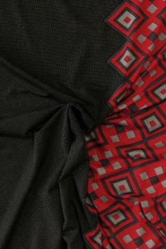 Viskose Jersey - Grey Dots on Black and Red/ Grey Cubes