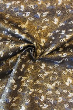 Katoen Canvas - Flying Golden Crane Bird on Navy