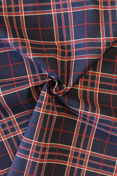 Katoen Canvas - Red Squares and Lines on Navy