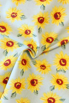 Katoen Canvas - Sunflowers on Light Blue