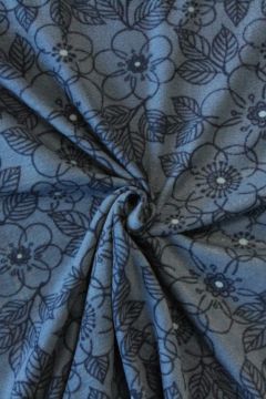 Fleece Print - Navy Flowers on Steelblue