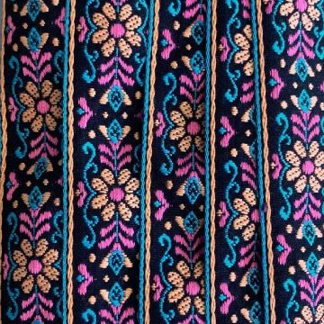 Sierband Geweven - Flower Art Black/Aqua