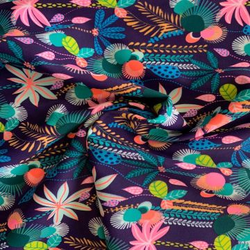 Lycra - Flowers and Leaves on Bright Fuchsia