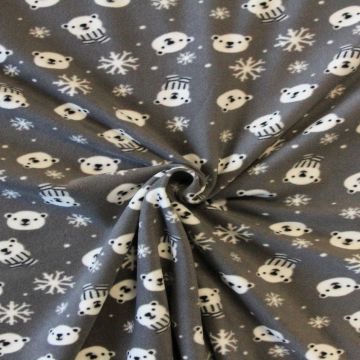 Fleece Print - Winter Bears and Snowflakes in Grey