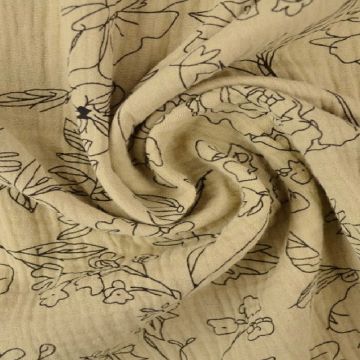 Musselin - Sketch of Flowers on Beige