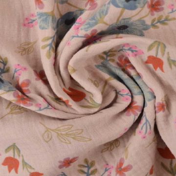 Musselin - Colorful Flowers on Old Pink