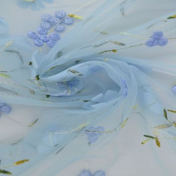 Mesh - Embroidery Floral - Blue 07