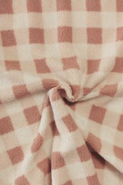 Teddy Plüschstoffe - Old Pink/Champagne Squares