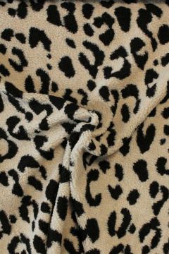 Teddy Plüschstoffe - Beige/Black Animal Print