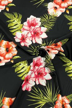 Lycra - Hibiscus Flowers on Black