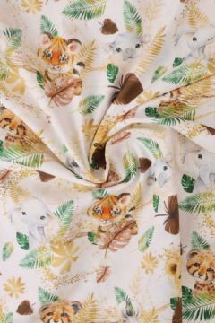 Baumwolle - Baby Safari Animals White/Green