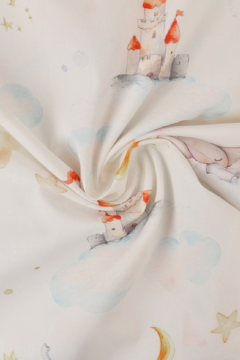 Baumwolle - Dreamy elephant and Castles on White