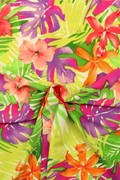 Badeanzugstoff - Colorful Flowers and Leaves on White