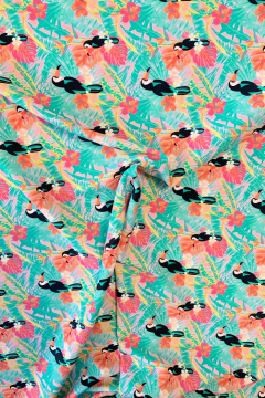 Lycra - Tropical Toucan on Pink and Turquoise