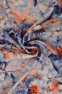 Viscose - Watercolor Flowers on Soft Blue
