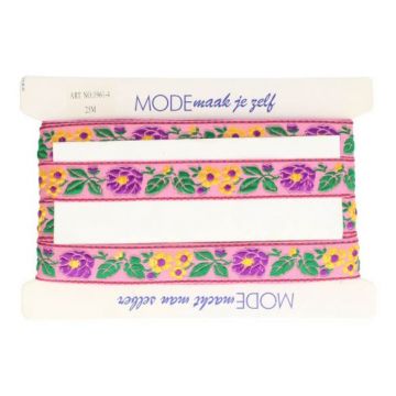 Zierband Purple/Yellow Flowers on Pink - 32mm