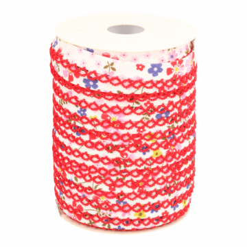 Schrägband - Blumen mit Spitze -2720 Rosa/Rot