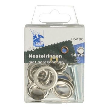 Ösen mit Verarbeitungswerkzeug 14mm - Silber