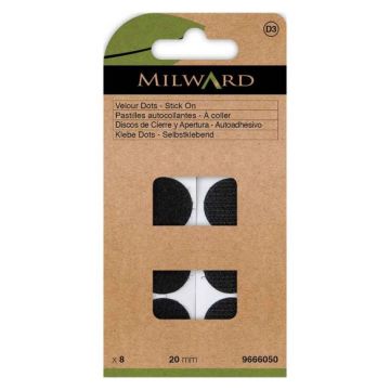 Milward Klettband Selbstklebend Rund - Schwarz - 20mm