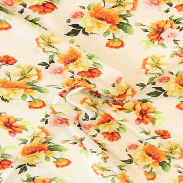 Badeanzugstoff - Orange/Yellow/Pink Roses on White