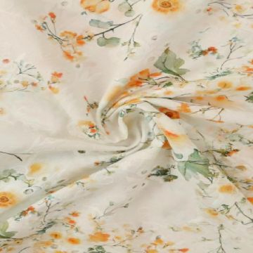 Broderie Katoen Print - Sunny Yellow/Orange Flowers on White