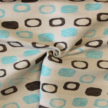 jacquard gobelin - Dark Brown/Blue Circles on Beige