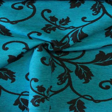 jacquard gobelin - Black Flower Barok on Petrol