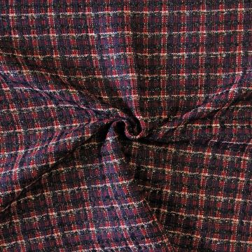 Bouclé - Großes Karo Navy/Rot/Schwarz Glitter
