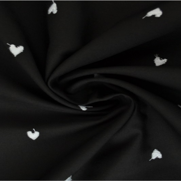 Embroidery Stoff - White Hearts on Black