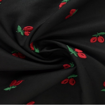 Embroidery Stoff - Cherries on Black