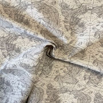 Baumwolle Canvas - World Map Grey on Beige