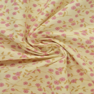 Baumwolle - Petite Pink Flowers on Champagne