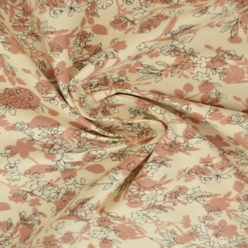 Baumwolle - Warm Camel Flower Branches on Champagne