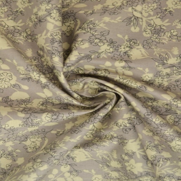 Baumwolle - Beige Flower Branches on Taupe