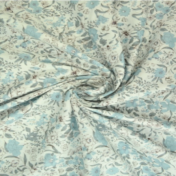 Baumwolle - Light Blue/Grey Flowers on White