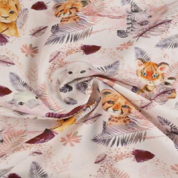 Baumwolle - Baby Safari Animals White/Bordeaux/Pink