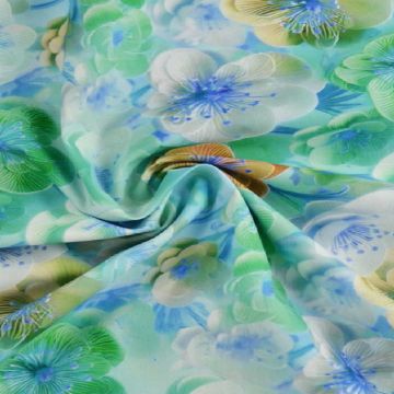 Baumwolle - Salmon/Green/Blue Digital Sweet Flowers