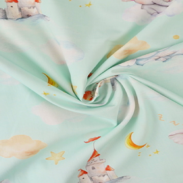 Baumwolle - Dreamy elephant and Castles on Soft Blue/green