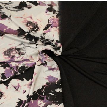 Lycra Jersey - Purple and Black Flowers on White
