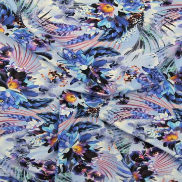 Badeanzugstoff - Digital Blue Waterlilies on Lavender/Blue