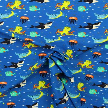 Badeanzugstoff - Sea Creatures on Bright Blue