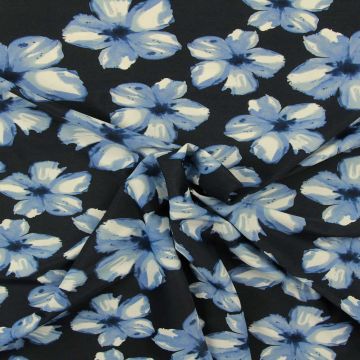 Badeanzugstoff - Blue/White Flowers on Navy