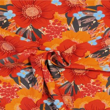 Badeanzugstoff - Happy Red and Orange Flowers