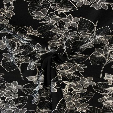 Badeanzugstoff - Cute White Flowers on Black