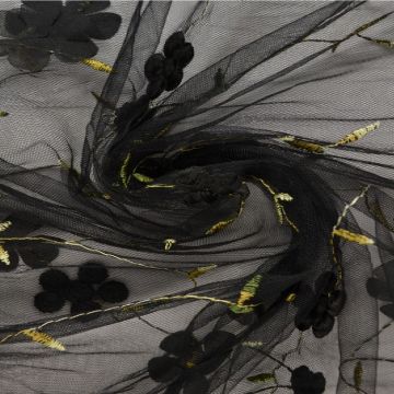 Mesh - Embroidery Floral - Black 03
